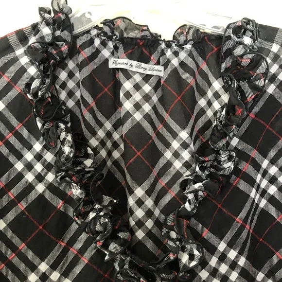 Signature by Larry Levine Black, Red & White Plaid - Ruffles at neckline Size L - Picture 8 of 10